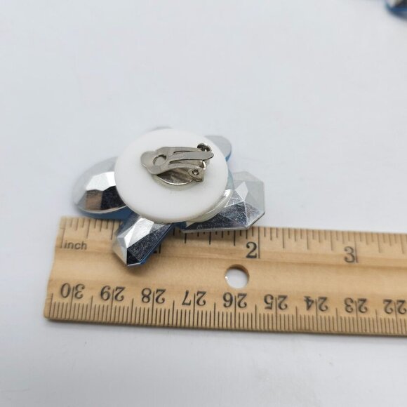 Vintage 1980s Blue Clear Rhinestone Clip-On Earrings Bling - Picture 4 of 4